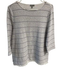 Talbots Ladies Striped Knit Sweater‎ with Fringe Hem 3/4” Sleeve M